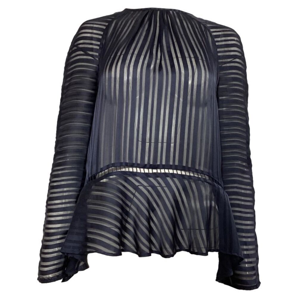 Zimmermann Mesh Striped Blouse in Navy Blue Polyester